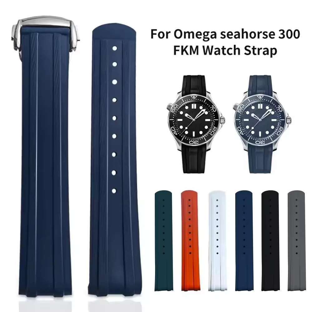 Watchband For 20mm Omega Seamaster 300 FKM Rubber Strap FDA-Approved Fluoroelastomer Multi-Color Options New Original Design