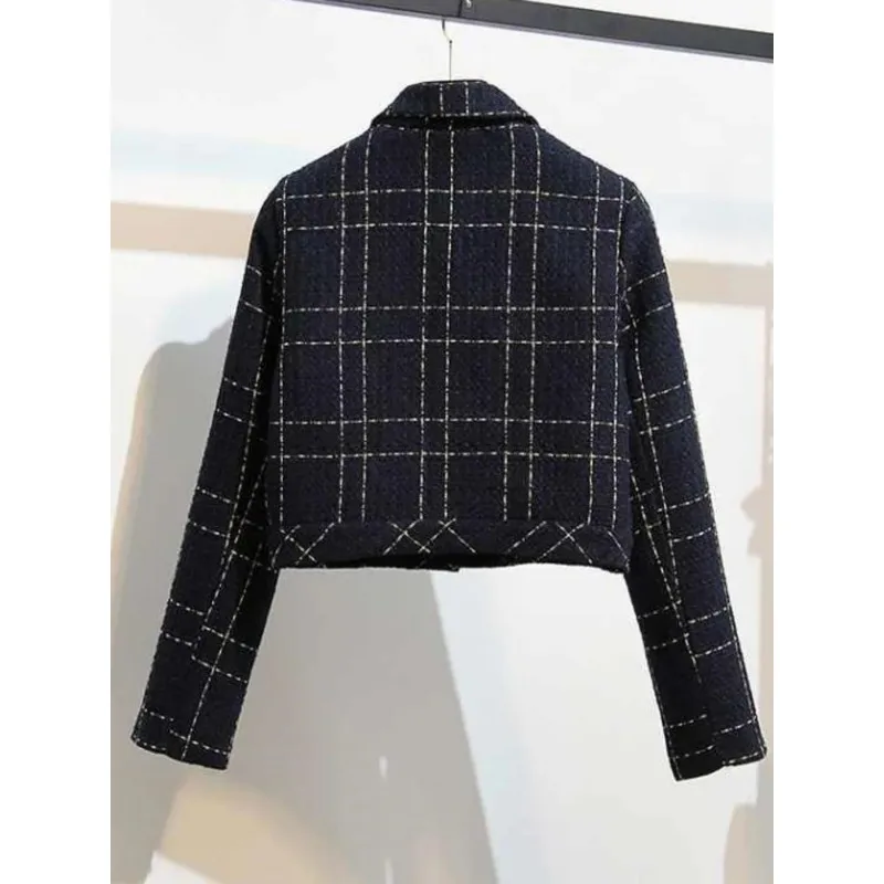 Tweed Long Sleeve Single Breasted Jacket Coat Elegant Fashion Casual Sleeveless Dresses Vintage Sweet Street Fashion New N599