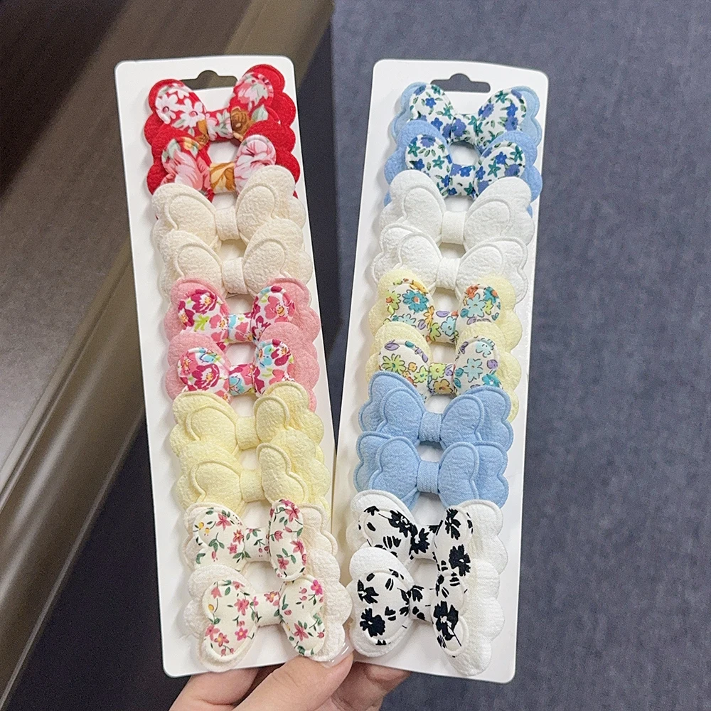3/4/10 pçs menina bonito macaron de dupla camada colorido arco grampo de cabelo feito de material de algodão seguro artesanal acessório de cabelo crianças presente