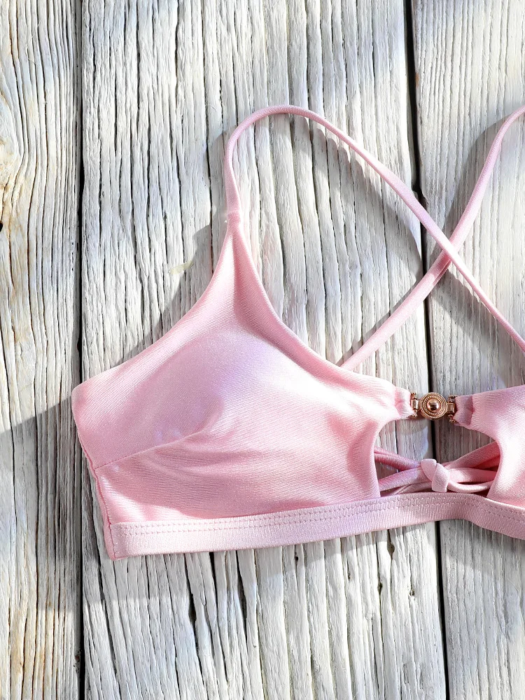 High Cut Swimwear Pink Solid Bikini String Bikinis Push Up Swimsuit Sexy Swimsuit Summer Bathing Suit Two-Piece Beachwear