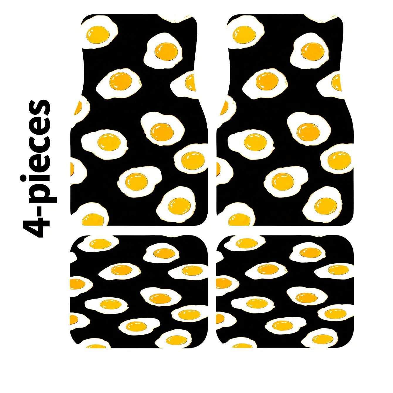 Car Floor Mats With Fried Egg Print, 4pcs Set, Fit For Multiple Car Models, All-Season Use, Stylish And Simple Design, Easy To