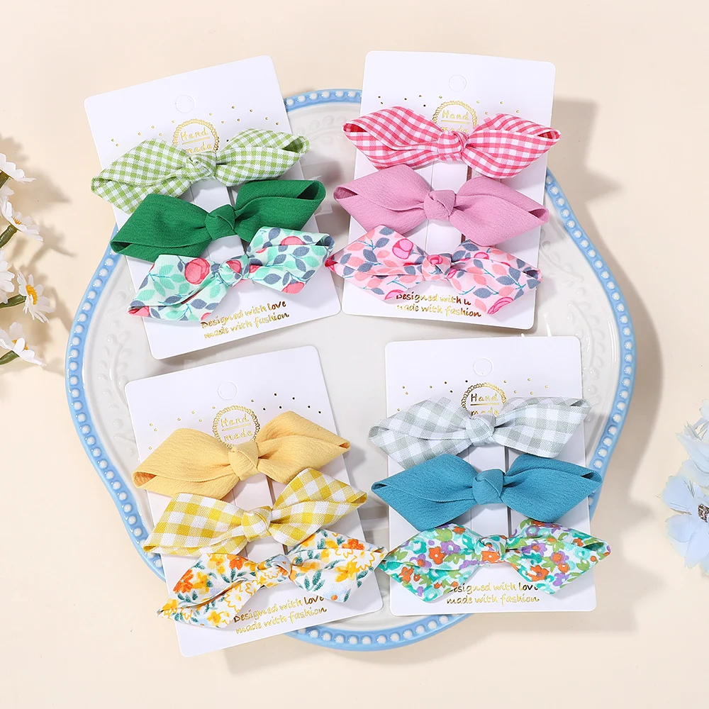3 Teile/satz Nette Bögen Baby Mädchen Haarnadel Set Floral Plaid Pony Haar Clip Koreanische Haar Zubehör Süße Kinder Kopfschmuck 3 Teile/los – Detail 4