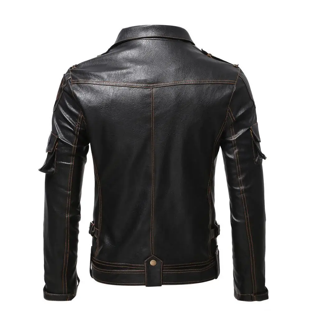 2024 Spot European and American men's clothing Wish retro leather men's multi pocket personalized leather coat jacket