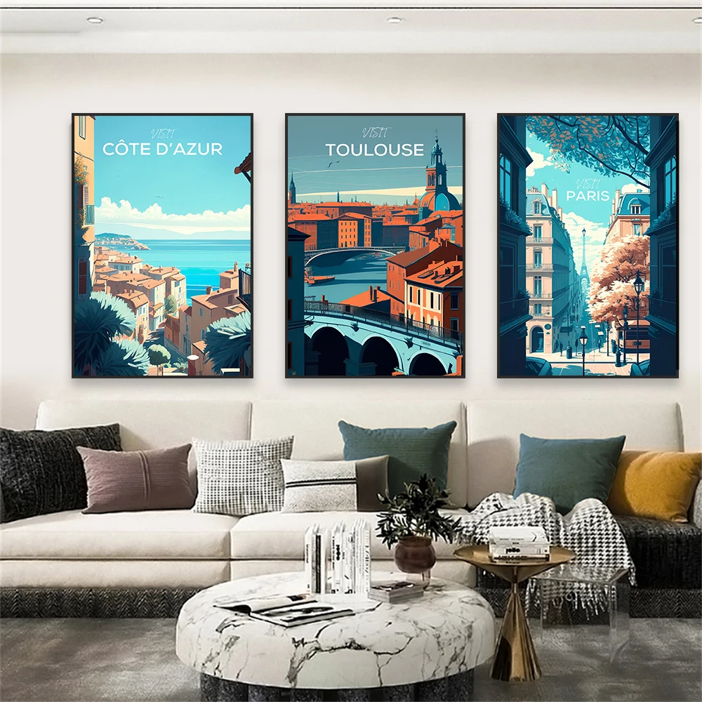 France Tignes Ski Travel Print Poster Colorful French Riviera Landscape Eiffel Tower Prints Toulouse Canvas Painting Home Decor