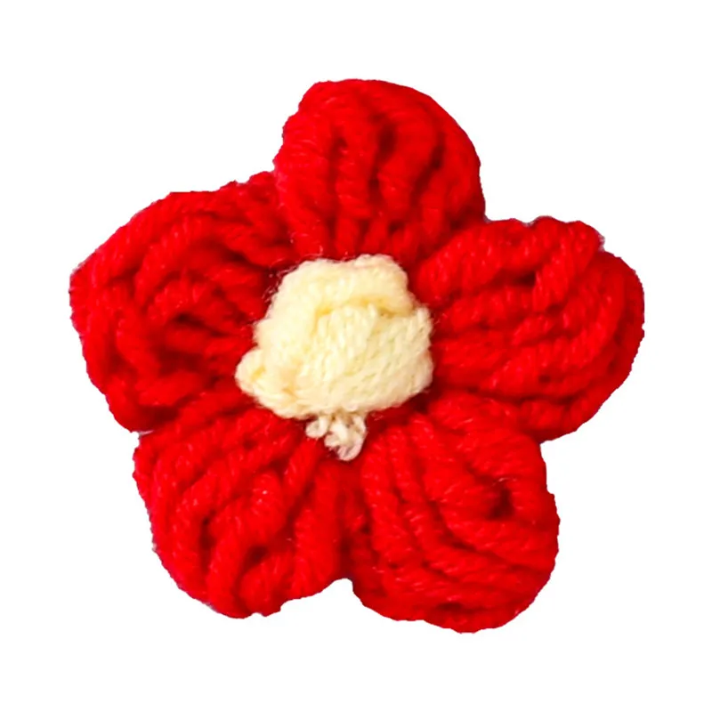 Parche de flores de cinco pétalos de lana tejida a mano, accesorios de bricolaje para sombreros, sombreros, pegatinas de flores 3D, 15 piezas, nuevo