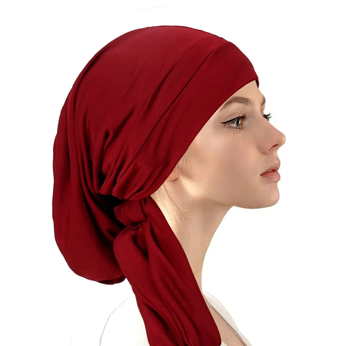 Trendy Crystal Hemp Women\'s Hijab Solid Color Muslim Ladies Turban Bonnet Long Tail Head Wrap Head Scarf Indian Hats