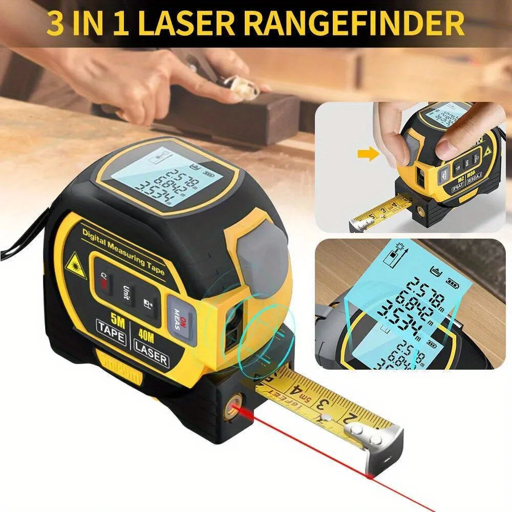 3 in 1 Digital Laser Measure 40m 131Ft Autolock Measuring Tape Top LCD Display