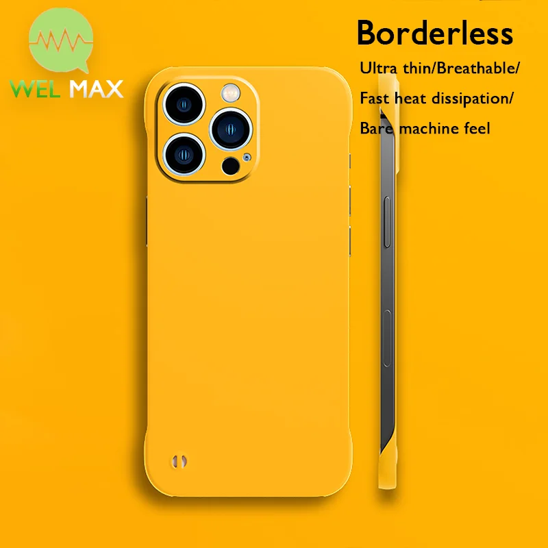 Fashion Yellow Matte ultra-thin borderless phone case For iPhone 15 14 13 12 11 Pro Max Anti-fall dirt lens protection Cover