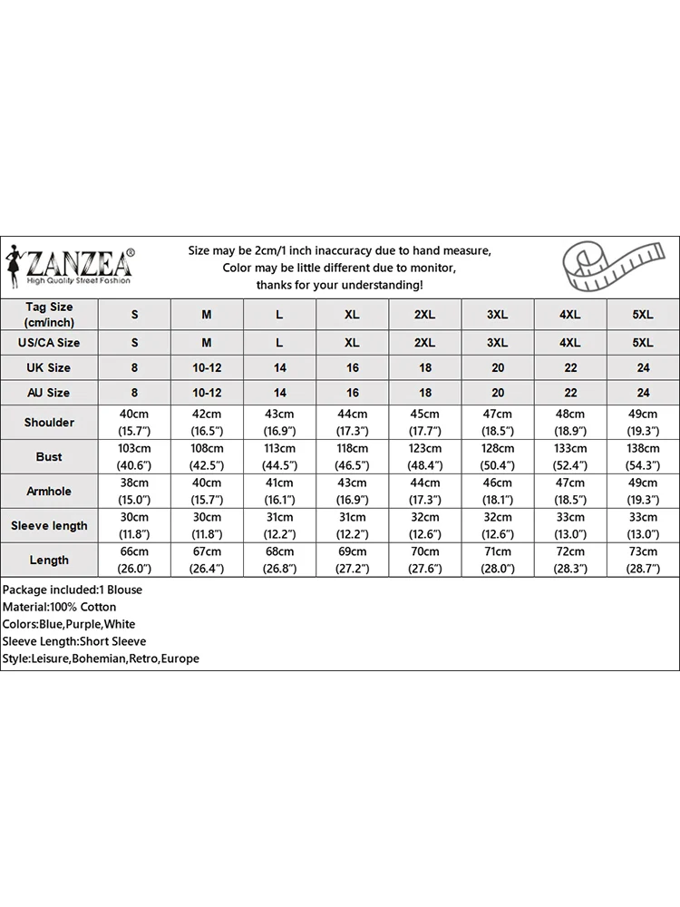 Zazea-بلوزة نسائية مطرزة برقبة على شكل حرف V بأكمام قصيرة منفوخة ، توبات غير رسمية ، فضفاضة ، عتيقة ، تنقل ، عطلة ، صيف