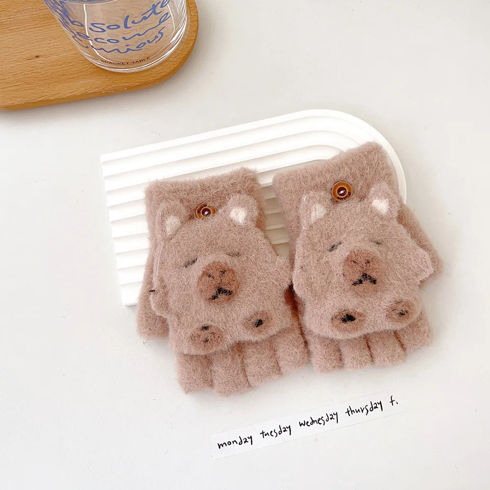 ถุงมือเด็กฤดูหนาวแบบนุ่ม ดีไซน์การ์ตูนน่ารัก บุด้วยผ้าฟลีซอุ่น ป้องกันการลื่น สำหรับเด็กหญิงและเด็กชาย อายุ 5-12 ปี