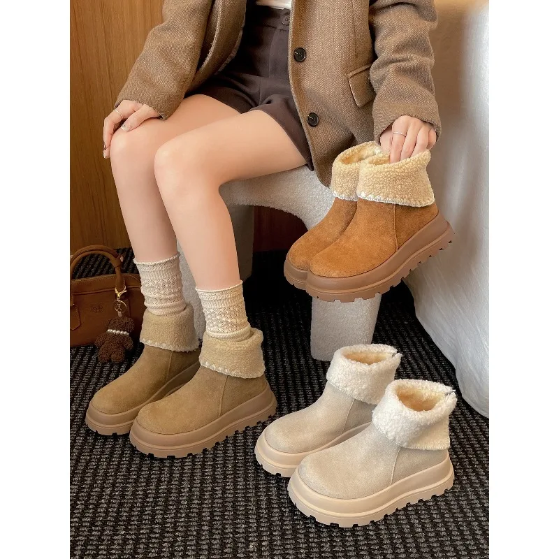 

Женские зимние ботинки 2026 года: новые, утепленные флисом, на толстой нескользящей подошве, с увеличенной высотой, теплые, хлопковые