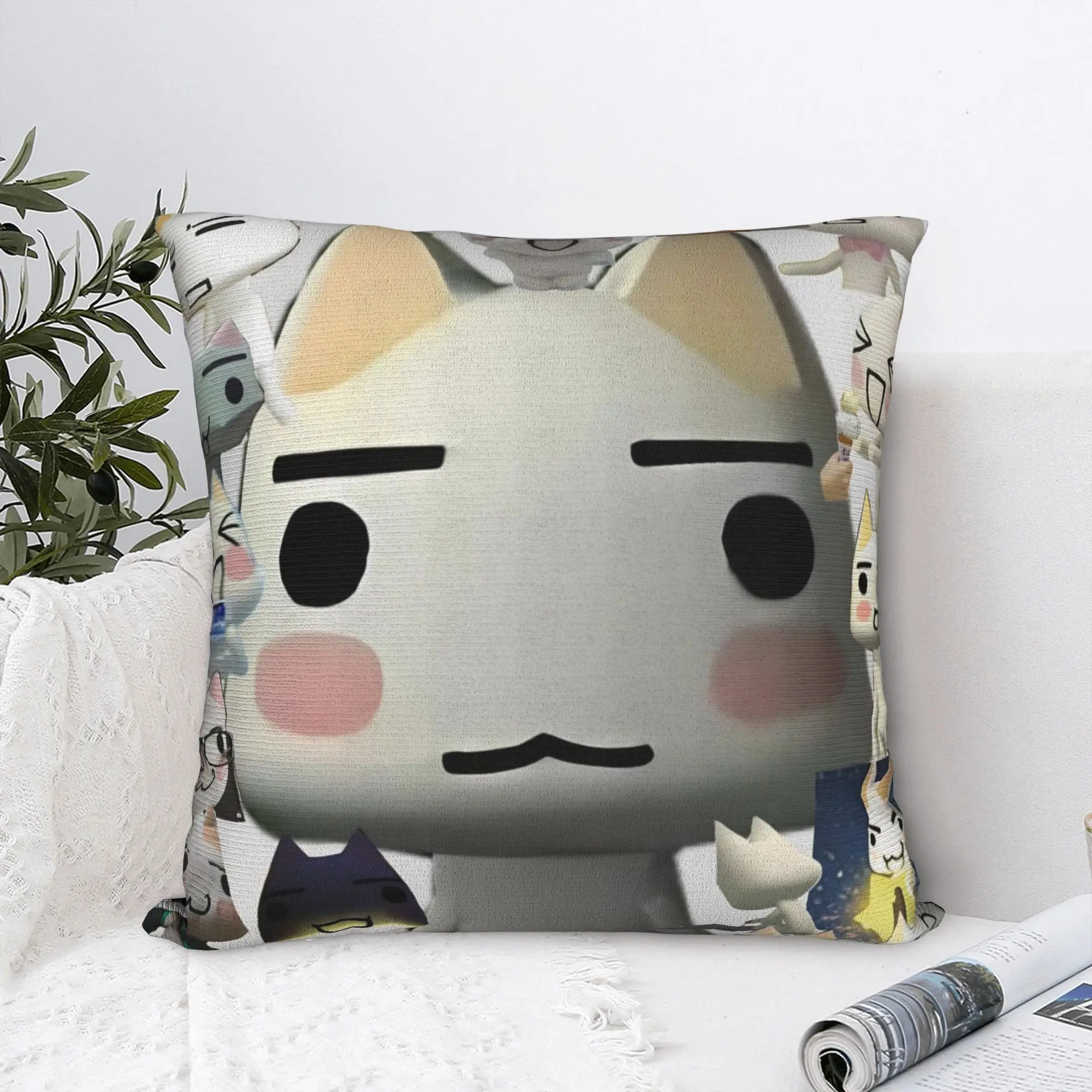 Toro Inoue Cat Square Pillow Cases Cute Cartoon Cushion Cover Funny Zipper Decorative Pillowcase for Car 45*45cm