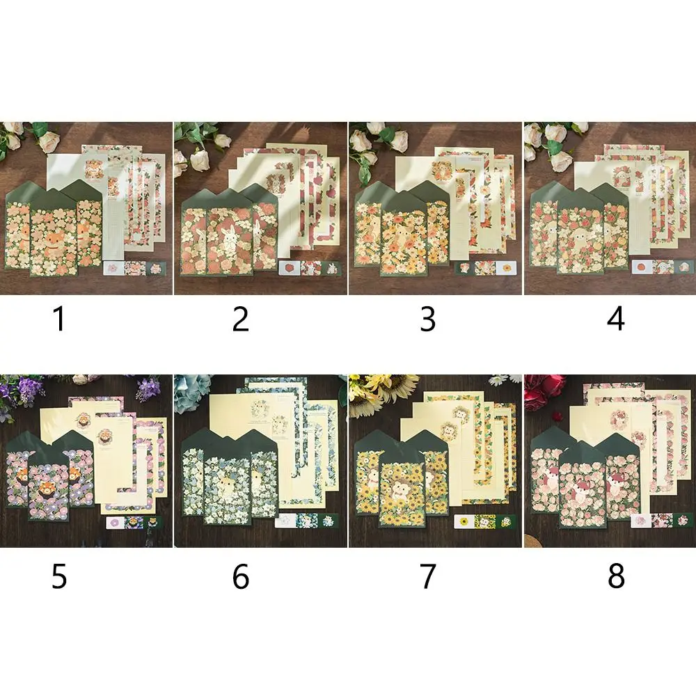 Multicolor Letter Stationery Floral Pattern Cartoon Animal Card Envelope Set Variety Designs Gift Writing Paper with Envelopes