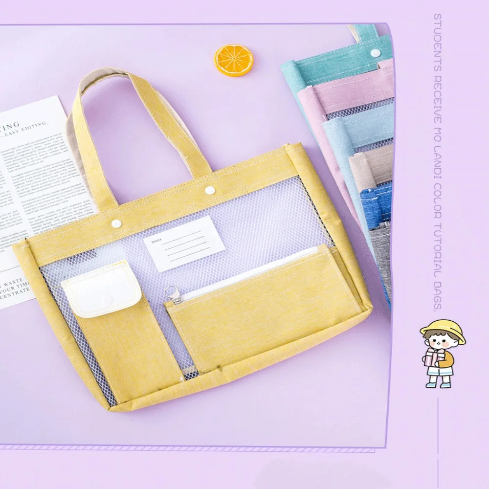 Large Capacity Stationery Storage Bag Candy Color Foldable Student Book Pouch Folders Portable Student Class Handbag Office