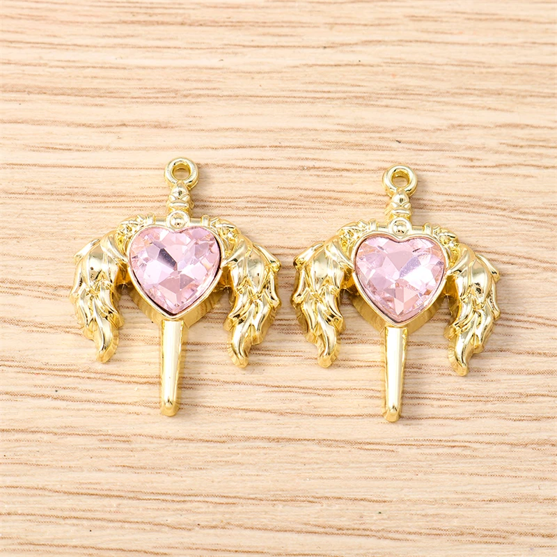 5 Stück 19 x 25 mm niedliche Kristall-Herzflügel-Anhänger für die Schmuckherstellung, Halsketten, Ohrringe, Armbänder, Zubehör, DIY, Basteln, Geschenk – Detail 5