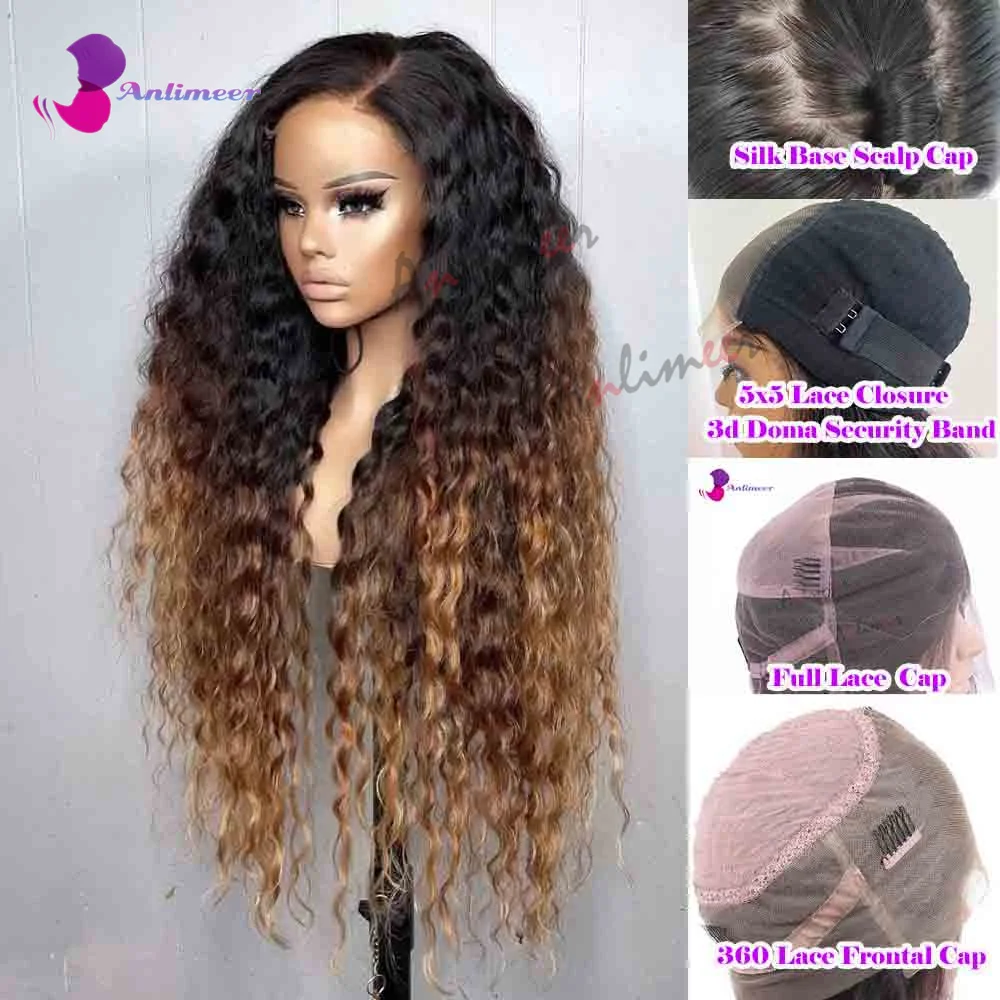 Water Wave Wig Full Lace Wig 28 inch Long Front Wig Human Hair 3d Doma Elastic Bands For Wig Ombre Dark Auburn Wig for Women