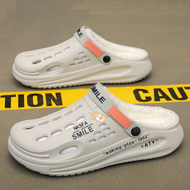 الشتاء شبشب رجالي أحذية دافئة فروي حذاء للحديقة داخلي المنزل منزل نعال من القطن أفخم أحذية الرجال في الهواء الطلق قباقيب الشتاء