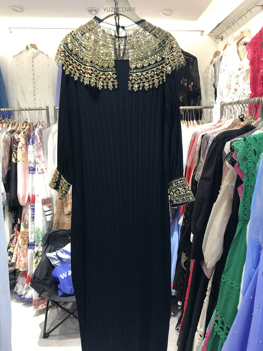 French Elegant Women\'s Dress Beads Square Collar Lantern Sleeve Sequins Big Swing Princess Dress Autumn 2024 Robe