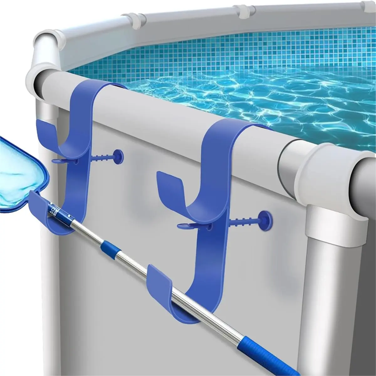 Adjustable Above Ground Pool Pole Hanger Pool Pole Hook for Telescopic Poles Skimmers Leaf Rakes