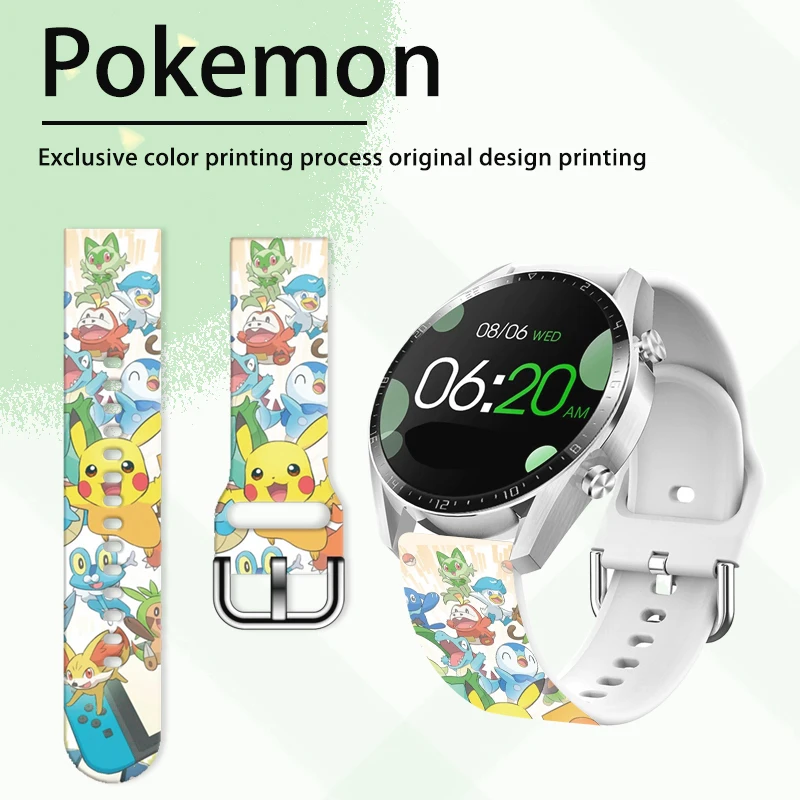 20mm Pokemon Printed Strap for Samsung Galaxy Watch 7/6/5 40mm 44mm Band Replaceable Watchband 22mm for Xiaomi Amazfit Bracelet