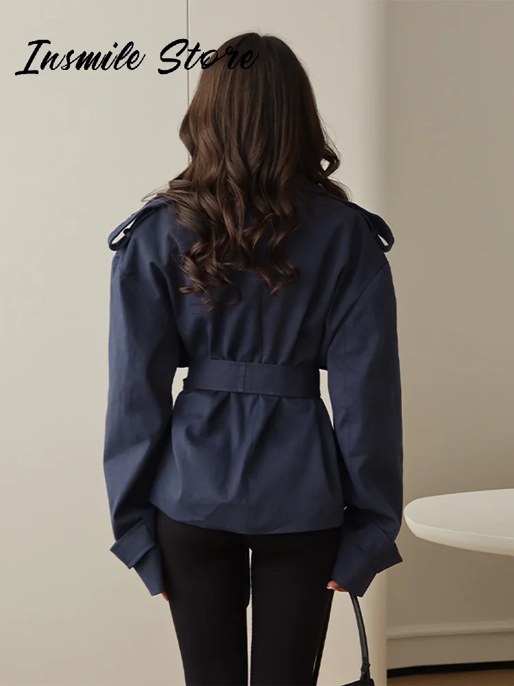 Fashion Belt Short Trench Coat Women Stand Collar Double Breasted Long Sleeve Jacket 2026 Spring Autumn Lady Street Outwear New 6 Fashion Belt Short Trench Coat Women Stand Collar Double Breasted Long Sleeve Jacket 2026 Spring Autumn Lady Street Outwear New 6
