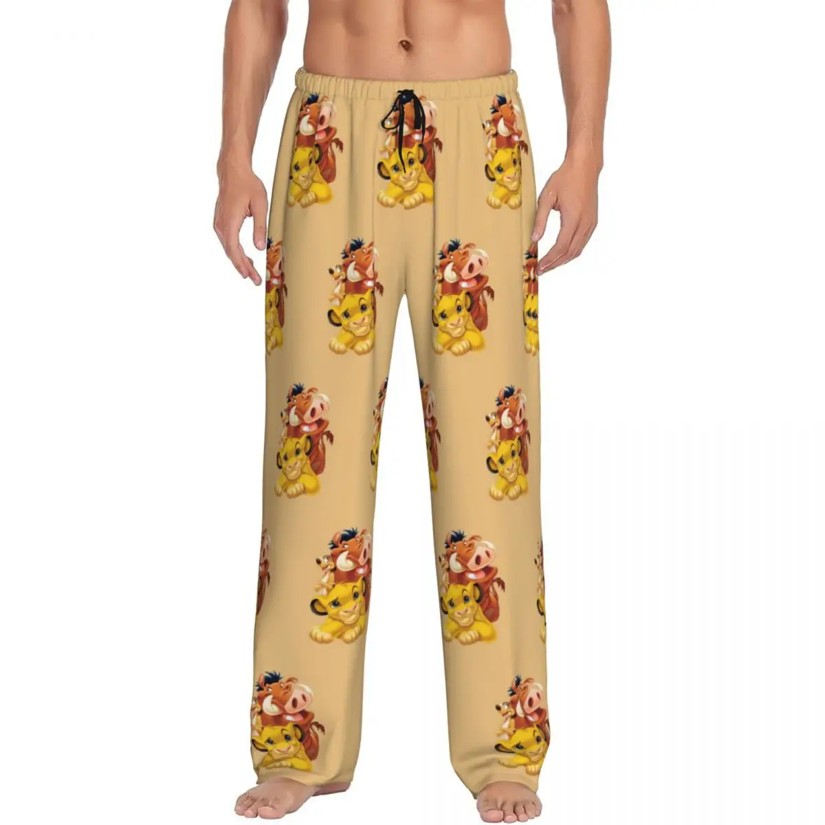 Custom Hakuna Matata The Lion King Pajama Pants Men Simba Pumbaa Movie Cartoon Sleepwear Lounge Sleep Bottoms Stretch Pockets