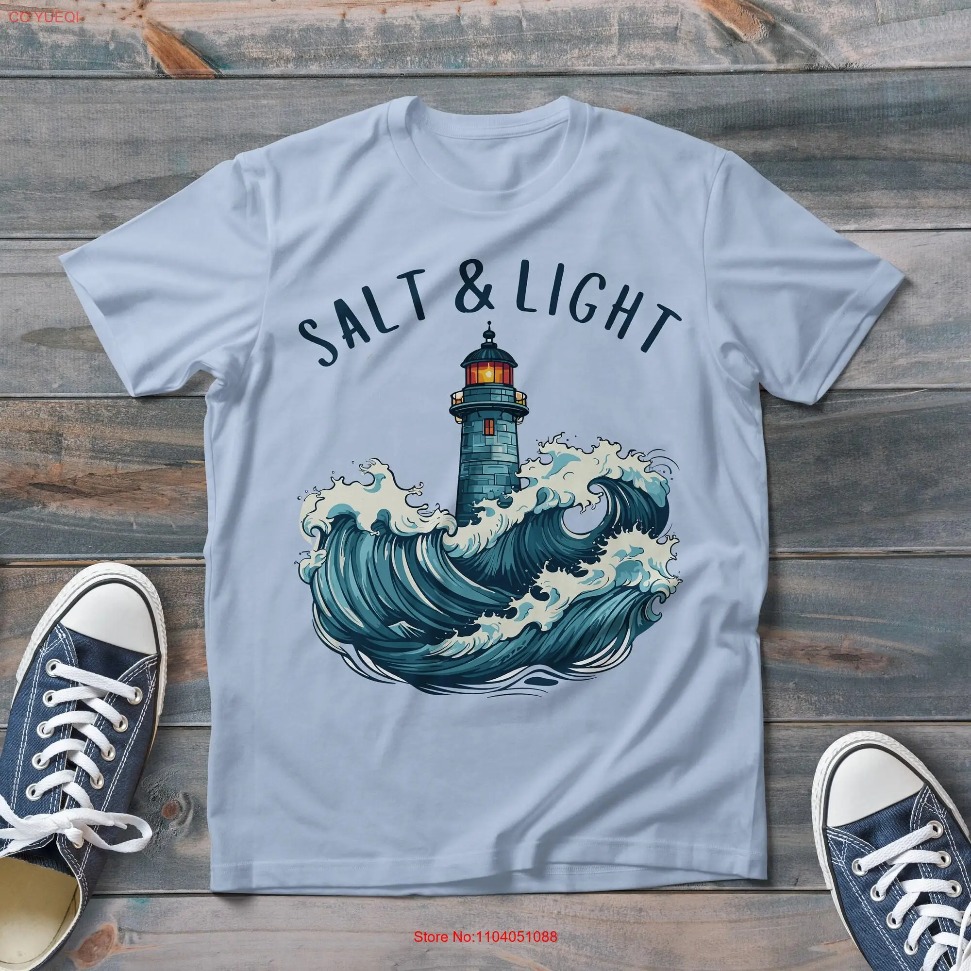 

Lighthouse At Sea Salt Light Cotton T Shirt Vintage Christian Trendy Style long or short sleeves