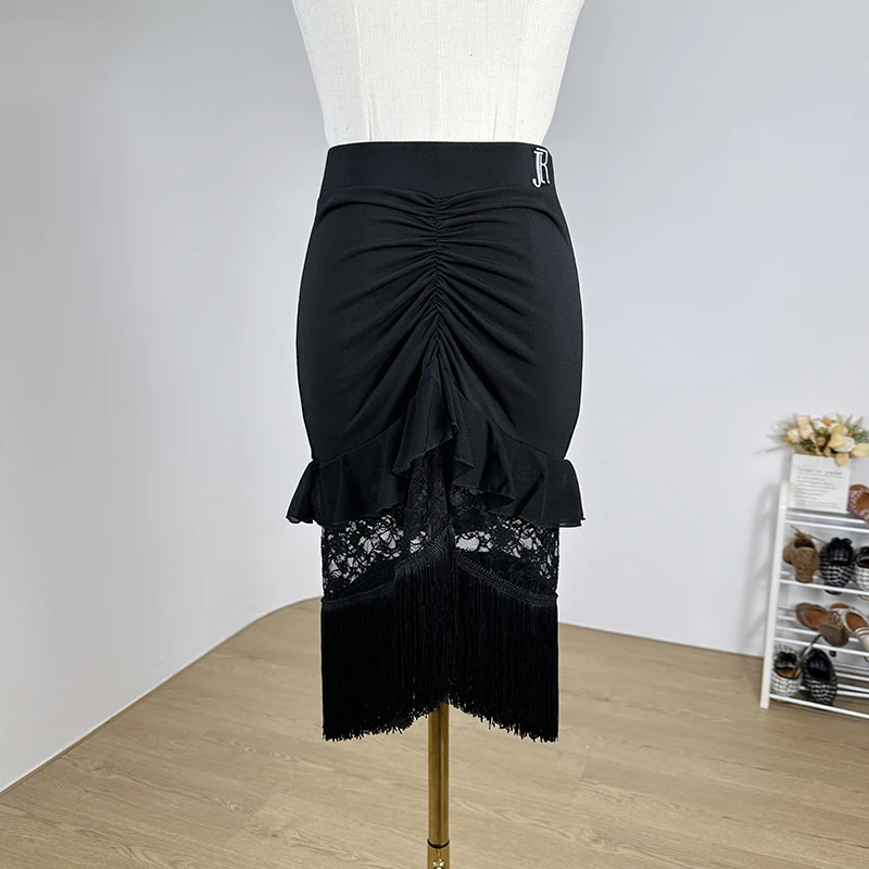 New Latin Dance Skirt Women Sexy Wrap Hip Black Lace Fringe Skirt Adult Rumba Samba Dance Practice Wear Salsa Skirt DNV19230