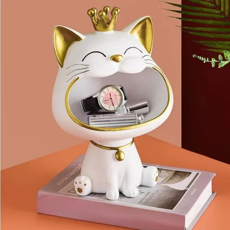 

Lucky Cat Resin Ornaments Home Decor Storage Box with Tray,Entrance Shoe Cabinet Door Key Storage Home Decoration Accessories