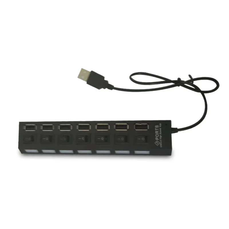 7 Ports USB 2.0 Adapter High Speed Multi-interface Hub Power on/off Independent Switch Indicator Light Seven-bit Splitter