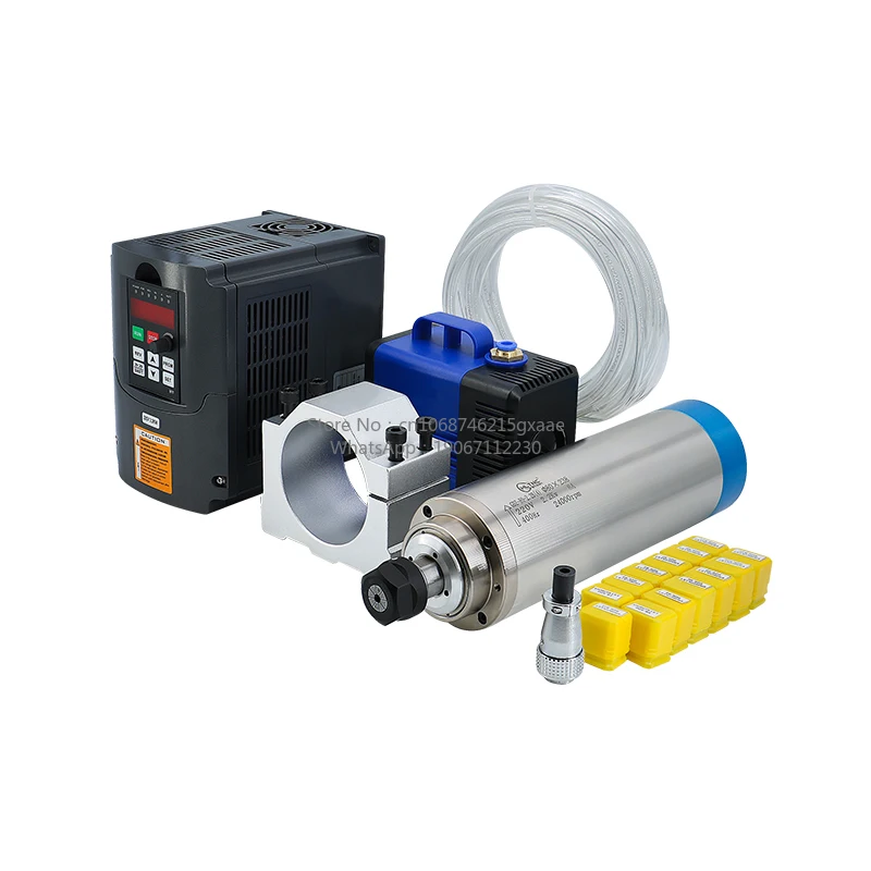 2.2KW Water Cooling Spindle Motor Kit with 220V Inverter 80mm Spindle Clamp and 4 Holder ER20 Collet for CNC Router