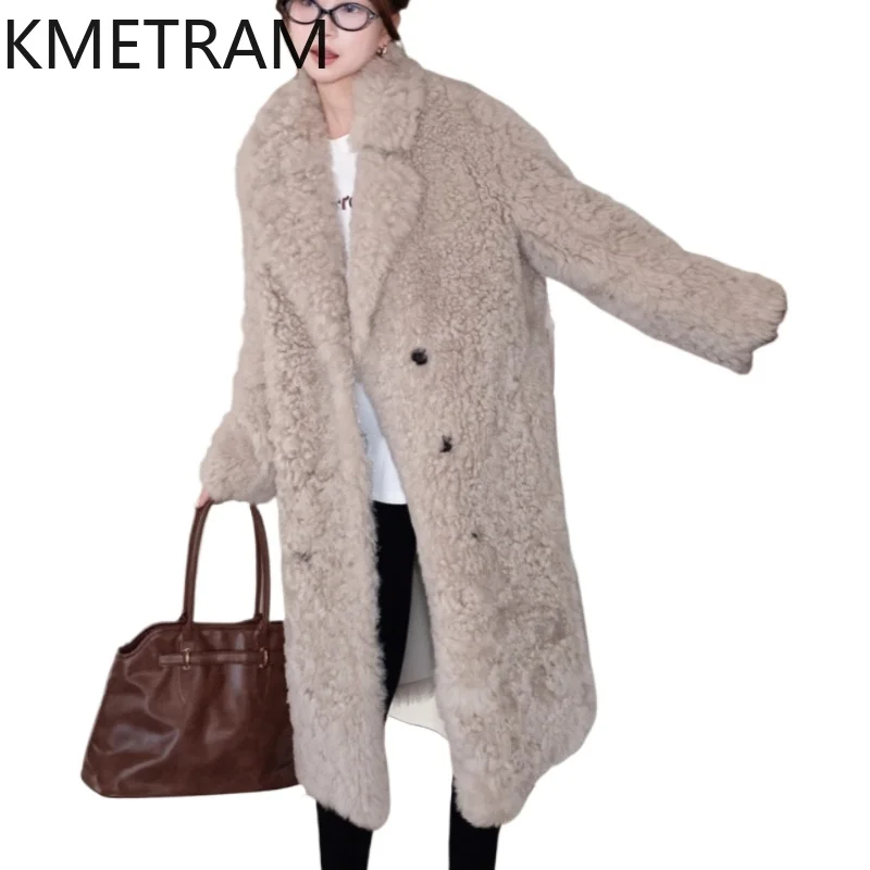 

KMETRAM Real Tuscany Sheepskin with Wool Attached Jacket Women Luxury Long Fur Coat 2025 New in Coats Winter Woman Clothing шуба