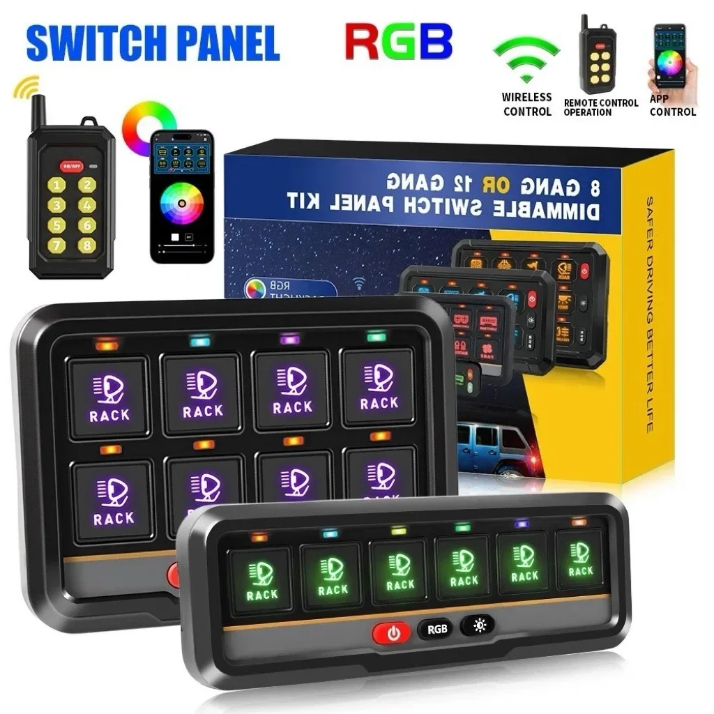 Braveway 6/8-Gang RGB-Schalttafel Bluetooth APP/Fernbedienung LED-Schaltkreissteuerung Relais Drahtlose Steuerung für Autos, Boote, Offroad-Fahrzeuge