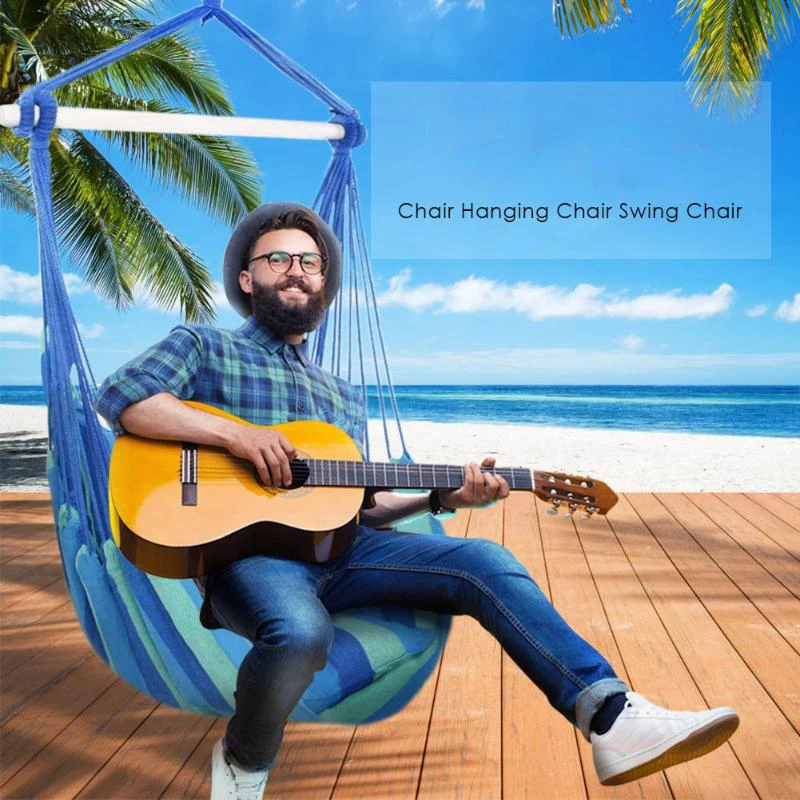 เปลญวนเปลญวนกลางแจ้งสวนกีฬา Home Travel Camping Swing ผ้าใบลายแขวนเตียงเปลญวนสีแดงและสีฟ้า