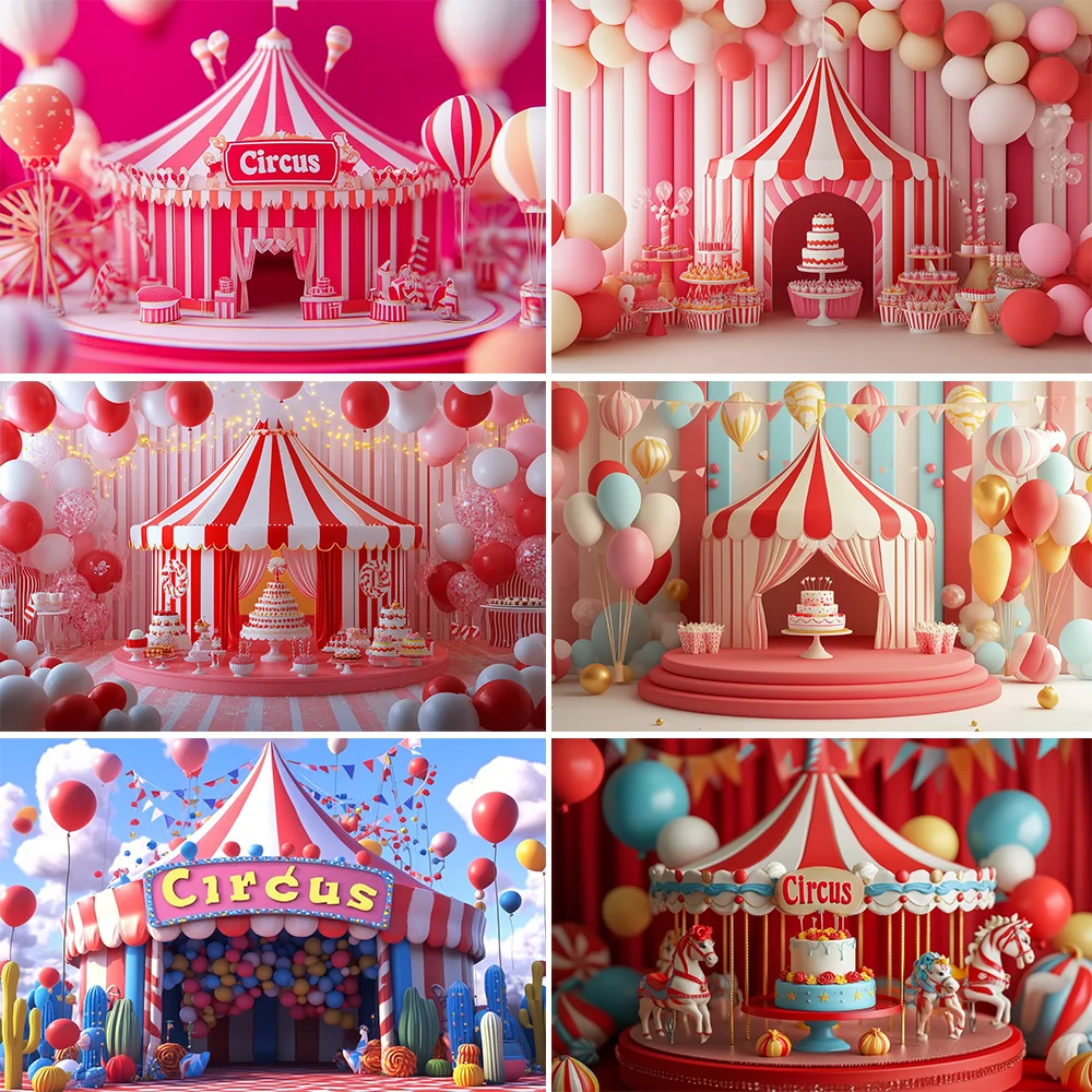 

Classic Red And White Striped Circus Tent Background Custom Children Birthday Party Offers Portrait Photography Decorative Props