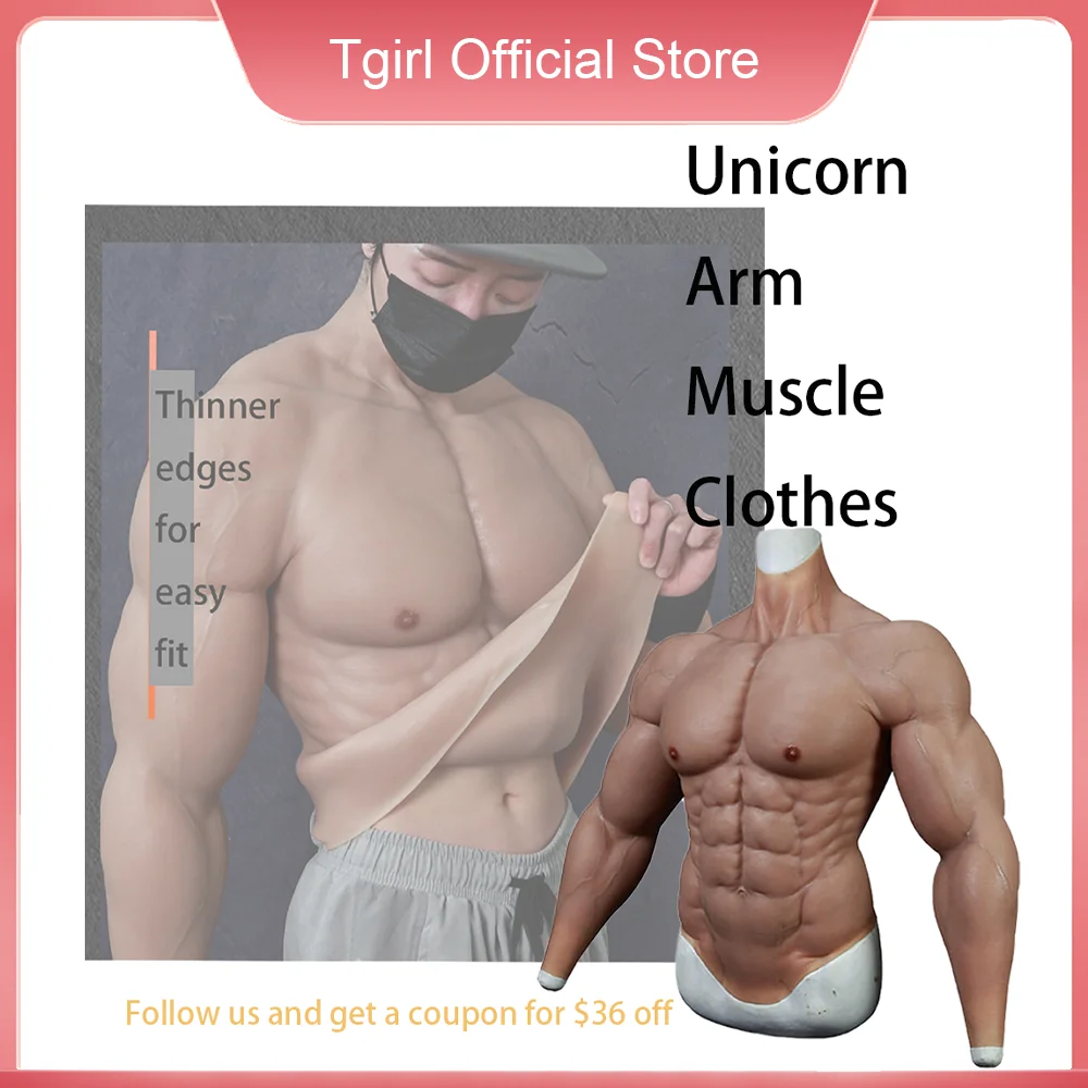 Tgirl Muscle Suit Men Fake Muscle Suit with 8 Abs Macho Silicon Muscle Men\'s Chest Bodysuit for Crossdresser Transgender Cosplay