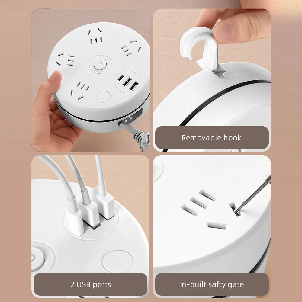 다기능 소켓 전원 보드, 1.8m 케이블, C타입 및 듀얼 USB 포트, 고속 충전 소켓 충전기 라인 보드, 10A, 220V, 2500W