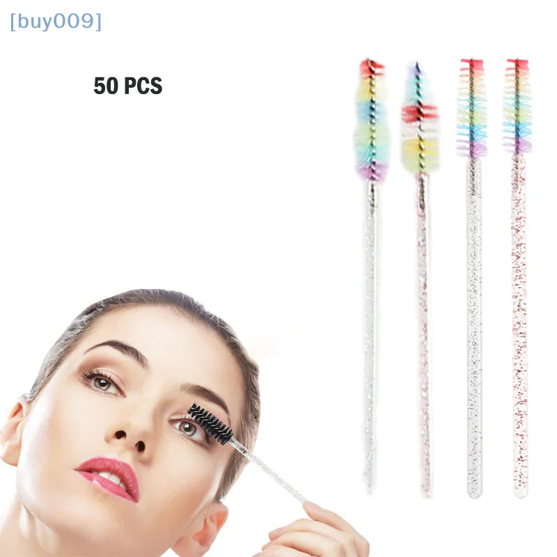 Peine desechable de cristal colorido para pestañas, 50 Uds., extensión de pestañas, varitas para rímel, maquillaje profesional, herramienta de belleza