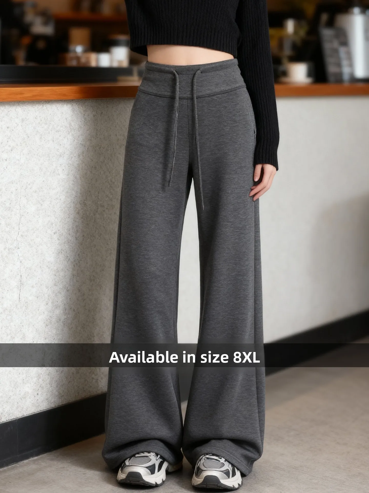 플러스 사이즈 여성용 미국식 딥 아이 마이크로 플레어 스포츠 팬츠 하이 웨이스트 스트링 요가 스트레이트 레그 벨 보트 스웨트팬츠