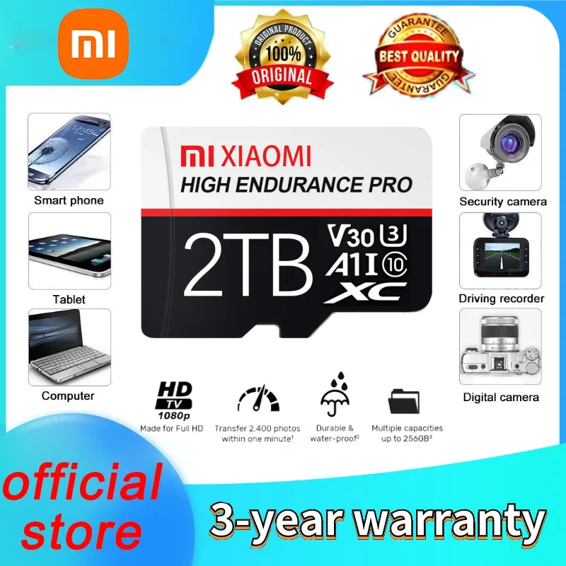 Scheda Micro SD ad alta velocità Xiaomi Scheda di memoria da 2 TB 1 TB 512 GB FINO a 100 MB/s U3 Scheda TF da 128 GB per adattatore lettore di schede USB Micro sd