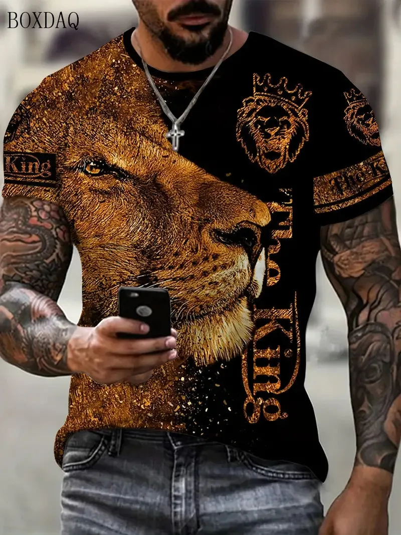 Fashion Tie-dye Lion Graphic Men\'s T-Shirts Short Sleeve 3d Animal Printed Trend Streetwear Tee 6XL Plus Size O-Neck Casual Tops