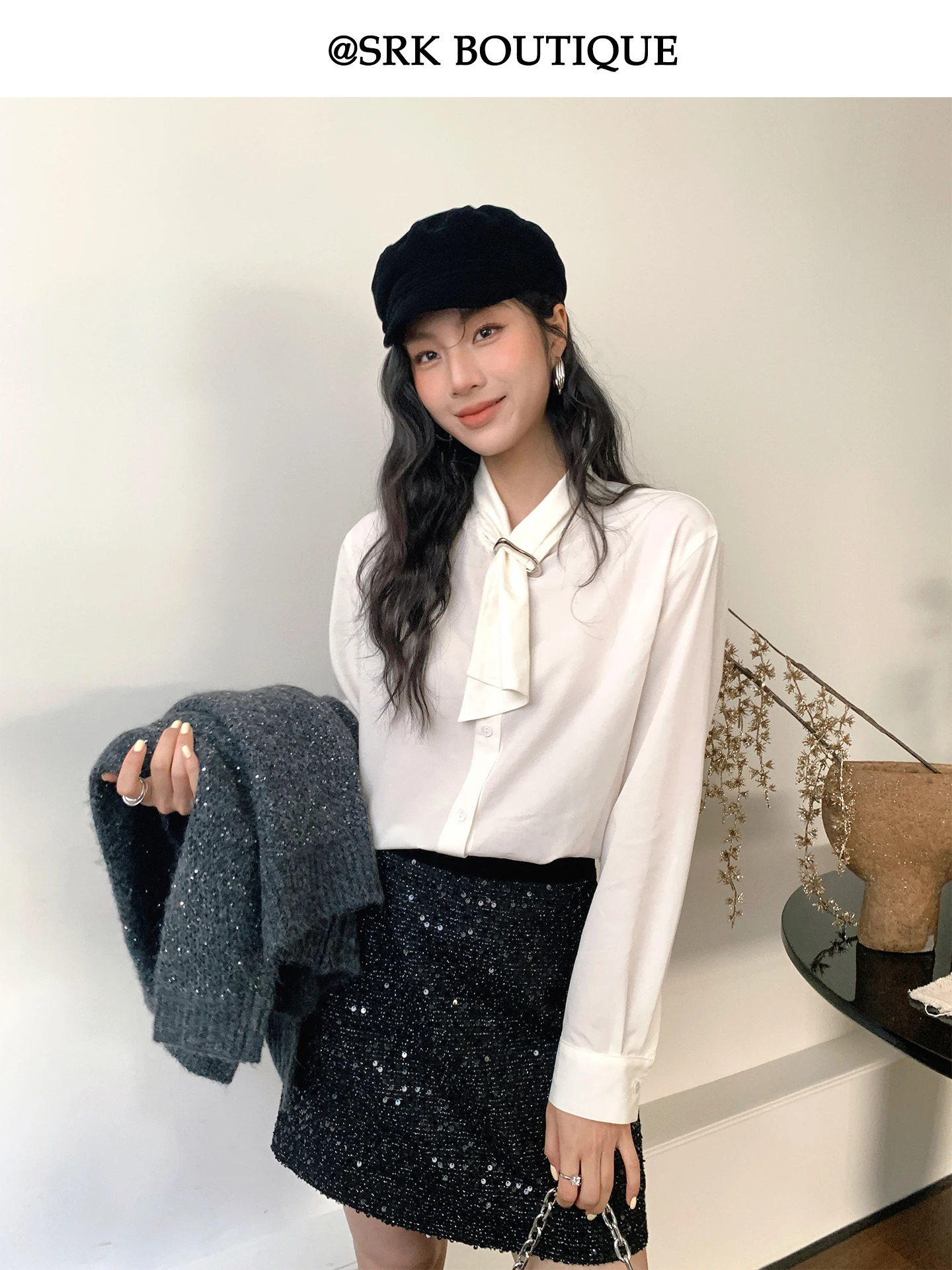 

Женская повседневная дышащая блузка SRK из смесового хлопка и льна с длинным рукавом, свободного кроя, с простым белым дизайном во французском стиле