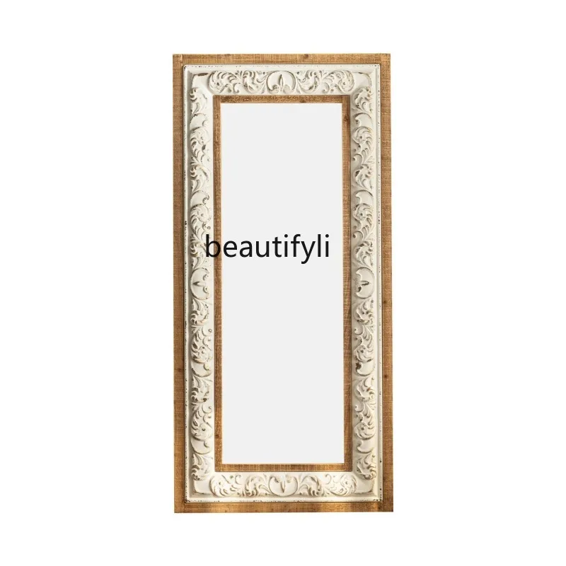 

American-Style Retro Floor Solid Wood Home Dressing Mirror Clothing Store Full-Length Mirror Wedding Shop Shooting Mirror