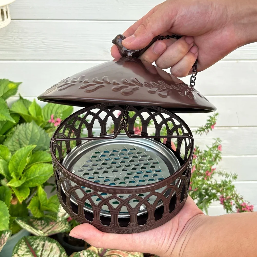 Nordic Metal Hanging Coil Holder With Lid For Outdoor Camping Garden Yard Safe Garden Balcony Backyard Camping Decoration