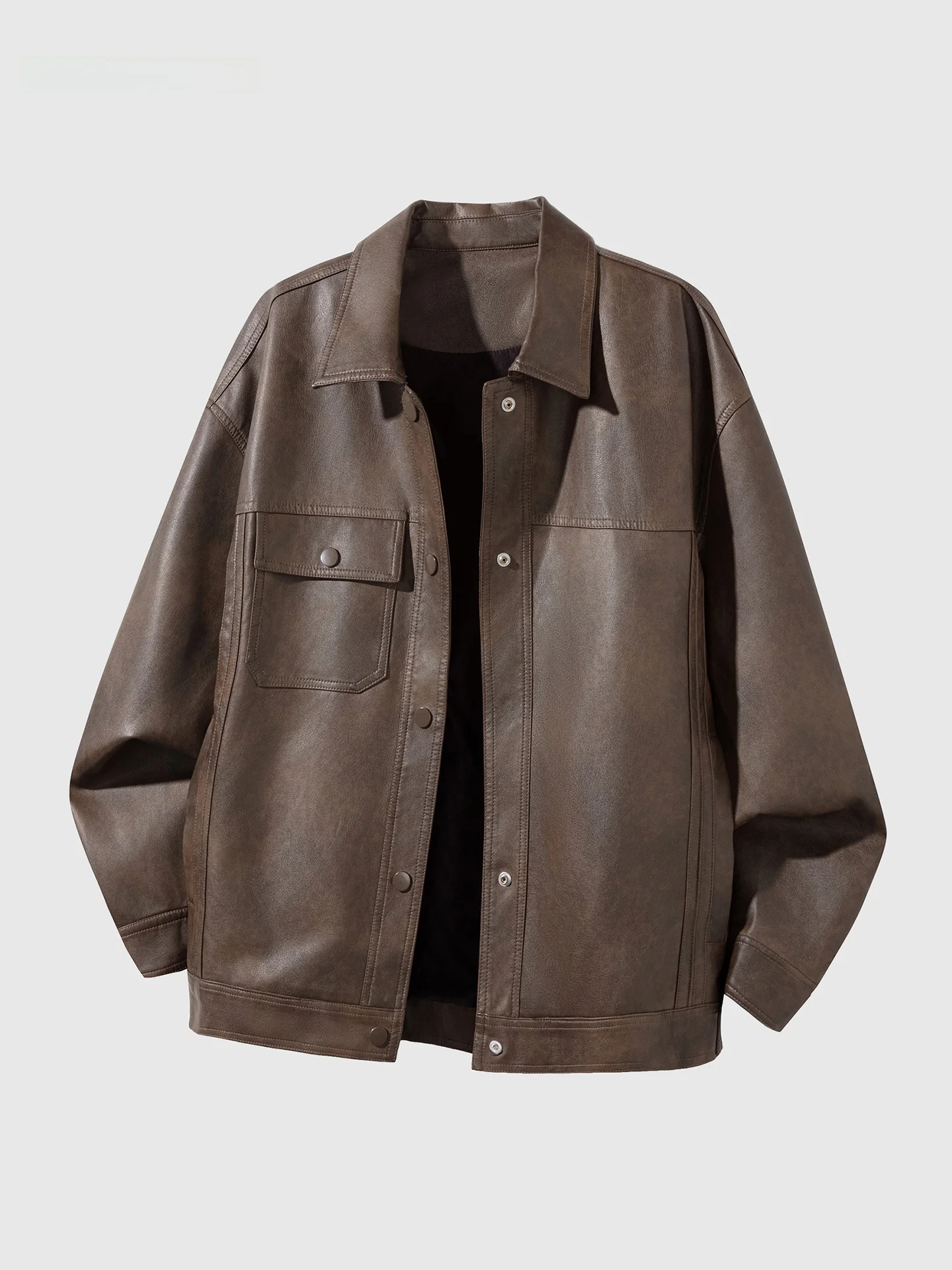 

Cleanfit American Sle Men's Pilot PU Leather Jaet Workwear Motorcycle Jaet Coat Long Sve Windproof Casual Outerwear