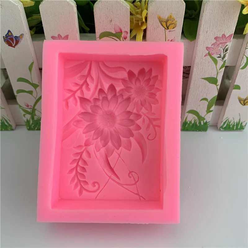 3D Square Rose Flower Silicone Soap Mold Handmade Relief Chrysanthemum Plaster Resin Making Kit DIY Cake Decoration Baking Tools