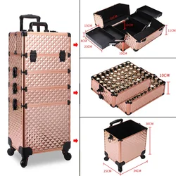 New Trolley Cosmetic Bag Nail Tattoo Trolley Box Bag Multi-functional Rolling Luggage Makeup Toolbox Case Cosmetic Bags on Wheel