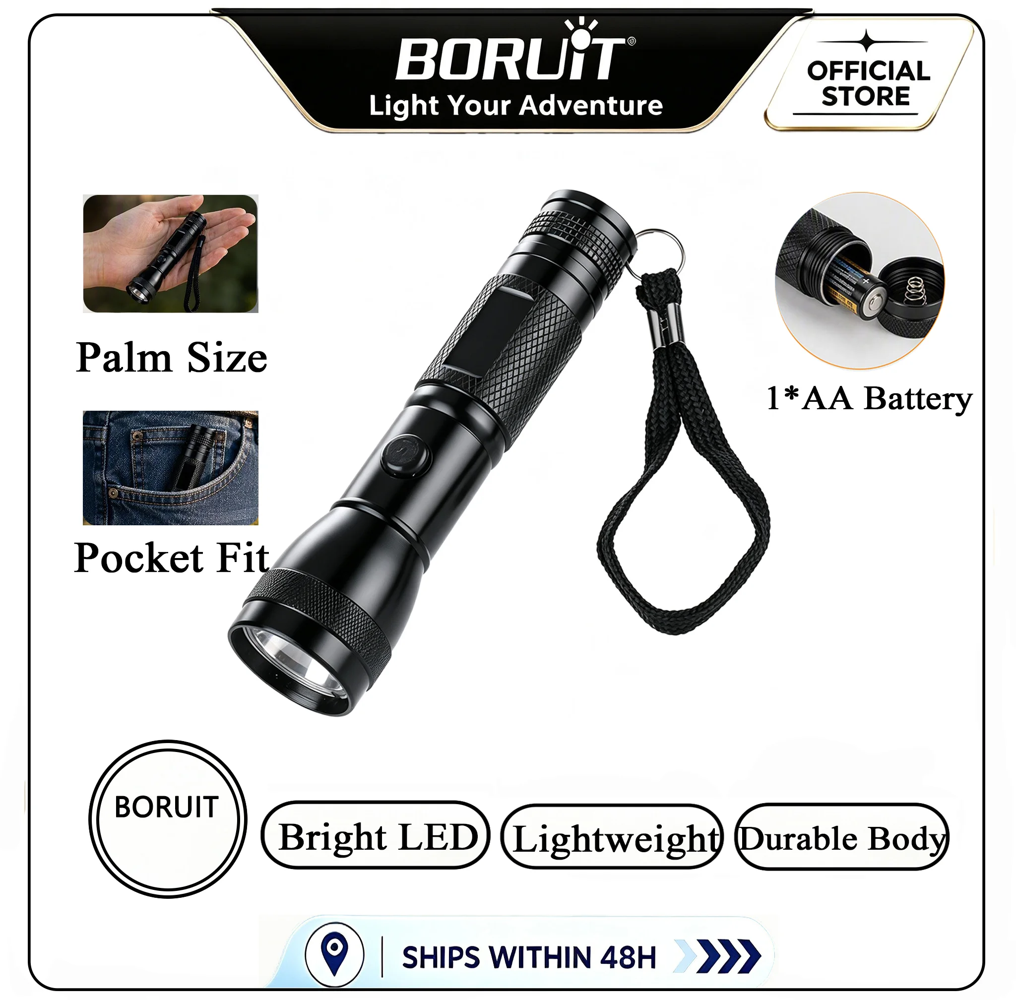 BORUiT 533 Mini LED Super Bright Flashlight 30LM 40g Ultra-light Aluminum Portable Pocket Torch For Home Emergency Student Gift