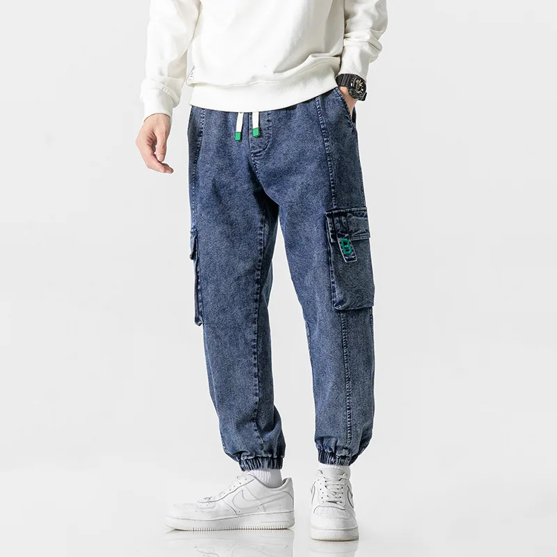 Plus Size Men\'s Cargo Jogger Jeans Hip Hop Streetwear Multiple Pockets Stretched Cotton Casual Denim Pants Baggy Trousers 8XL