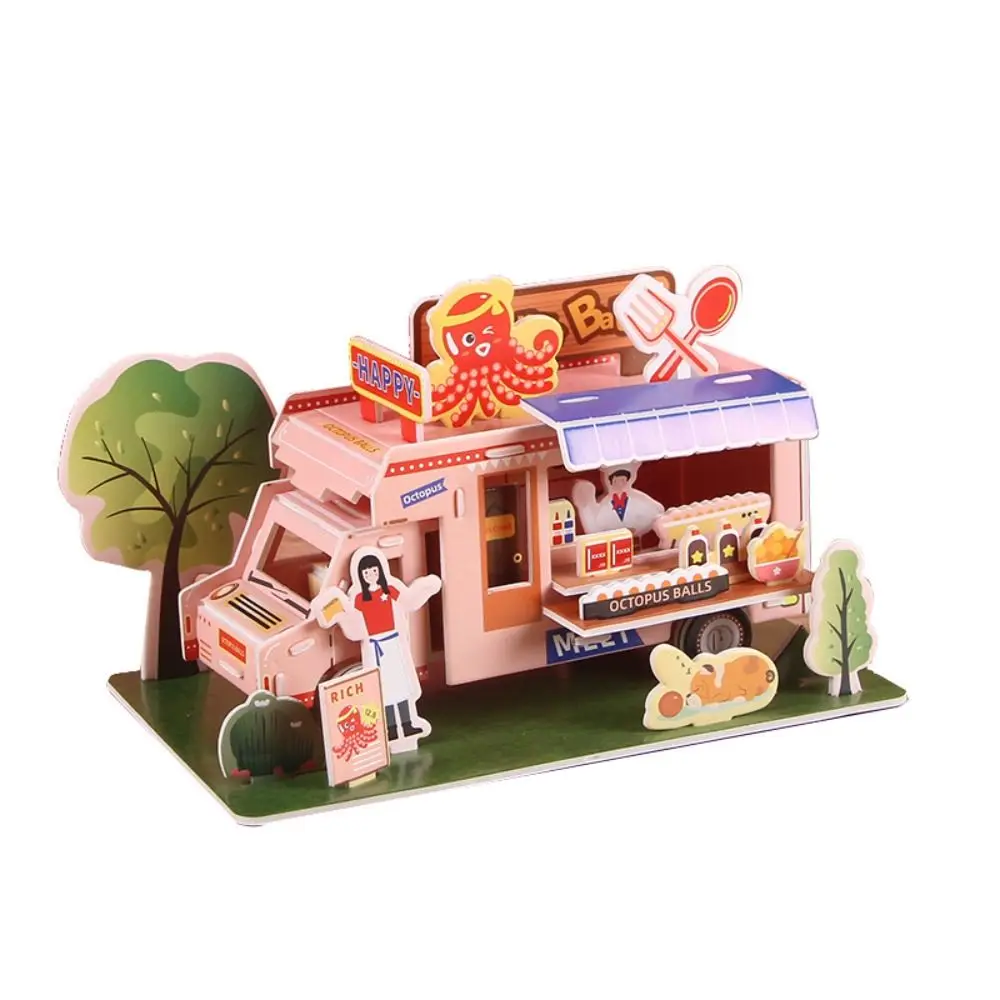 Ice Cream Shop DIY Puzzle Dollhouse Room Cartoon Cardboard Pretend Play Takoyaki Shop Doll House Handmade 3D Cafe Puzzle Room